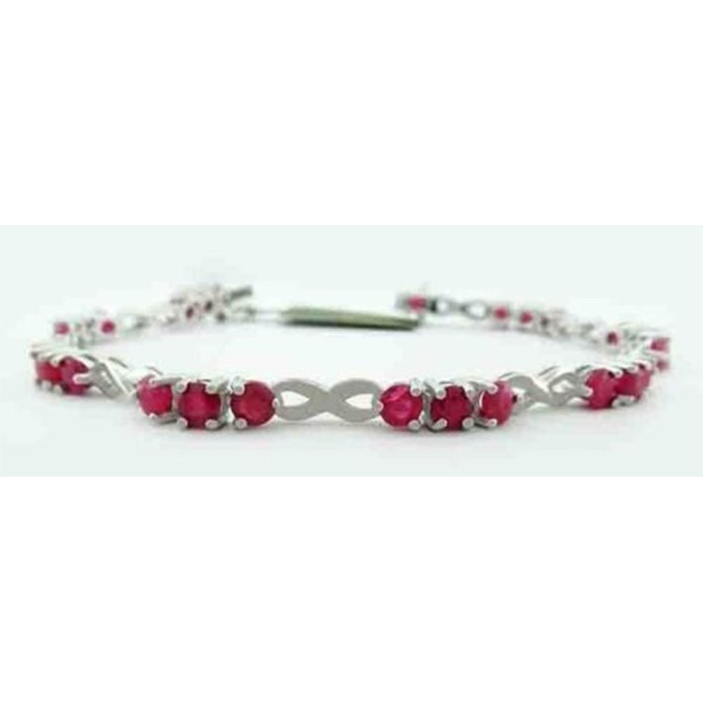 Genuine 6.10 Cts Rubies Tennis Bracelet .925 Sterling Silver